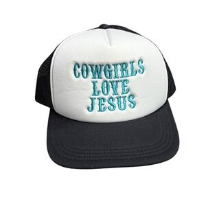 Crowns by Lids Cowgirls Love Jesus Trucker Hat Black White Mesh Snapback Cap